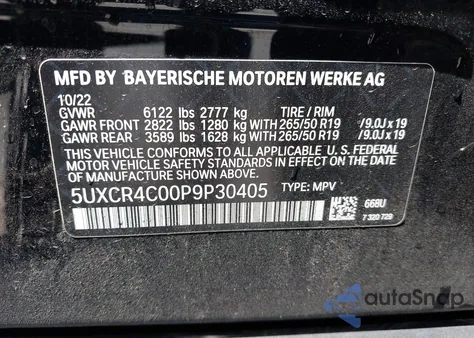 2023 BMW X5 Sdrive40I from USA, damaged, VIN 5UXCR4C00P9P30405